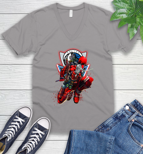 NBA Deadpool Marvel Comics Sports Basketball Dallas Mavericks V-Neck T-Shirt 4