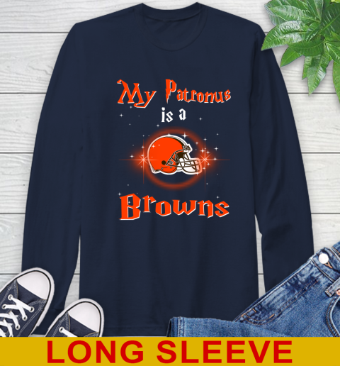 NFL Football Harry Potter My Patronus Is A Cleveland Browns Long Sleeve T-Shirt 3