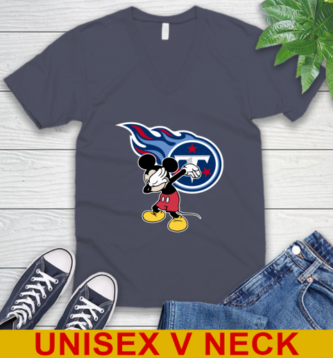 Tennessee Titans NFL Football Dabbing Mickey Disney Sports V-Neck T-Shirt 8