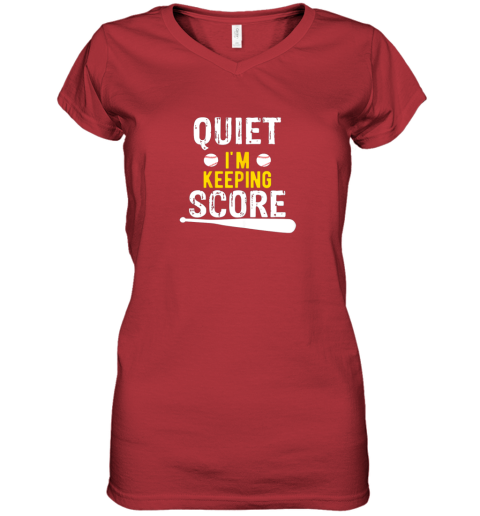 tmk4 quiet i39 m keeping score scorekeeper funny baseball women v neck t shirt 39 front red