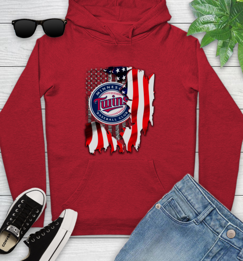 Minnesota Twins MLB Baseball American Flag Youth Hoodie 12