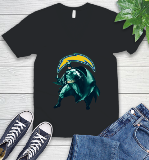 NFL Batman Football Sports Los Angeles Chargers V-Neck T-Shirt 2