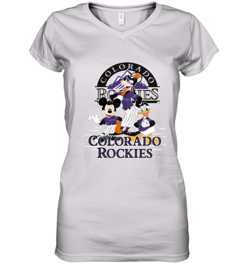 Colorado Rockies Mickey Donald And Goofy Baseball Women's V-Neck T-Shirt
