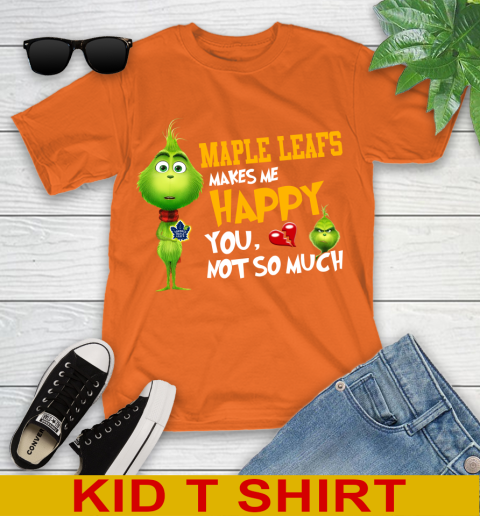 NHL Toronto Maple Leafs Makes Me Happy You Not So Much Grinch Hockey Sports Youth T-Shirt 8
