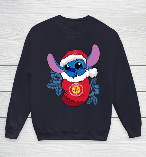 Houston Rockets Christmas Stitch In The Sock Funny Disney NBA Youth Sweatshirt 3