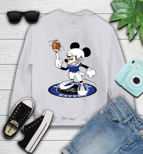NFL Football Baltimore Ravens Cheerful Mickey Disney Shirt Youth Sweatshirt 4