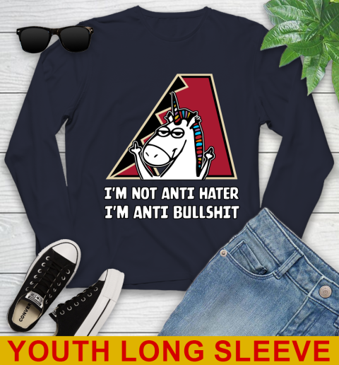 Arizona Diamondbacks MLB Baseball Unicorn I'm Not Anti Hater I'm Anti Bullshit Youth Long Sleeve 3