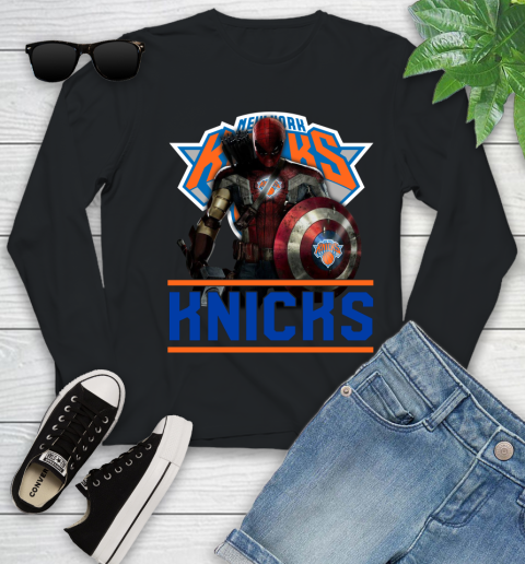 New York Knicks NBA Basketball Captain America Thor Spider Man Hawkeye Avengers Youth Long Sleeve 2