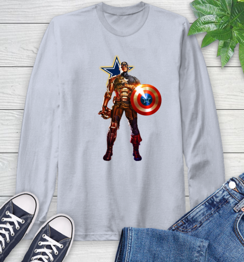 NFL Captain America Marvel Avengers Endgame Football Sports Dallas Cowboys Long Sleeve T-Shirt 6