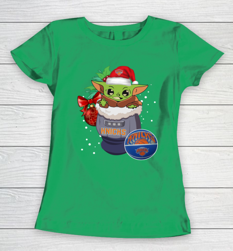 New York Knicks Christmas Baby Yoda Star Wars Funny Happy NBA Women's T-Shirt