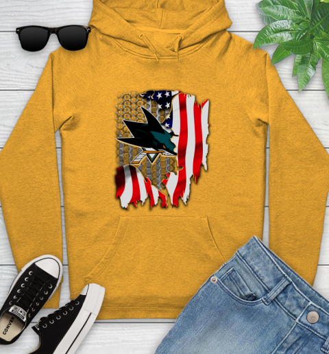 San Jose Sharks NHL Hockey American Flag Youth Hoodie 2
