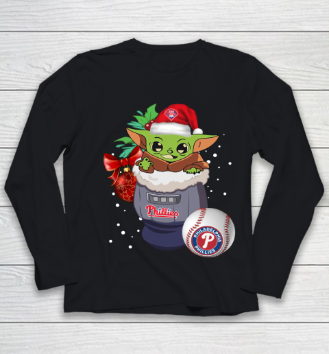 Philadelphia Phillies Christmas Baby Yoda Star Wars Funny Happy MLB Youth Long Sleeve