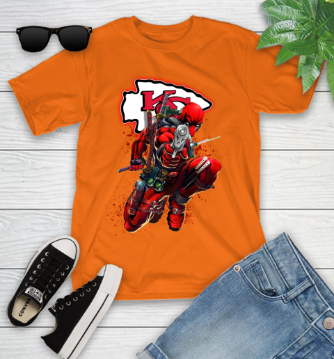 NFL Deadpool Marvel Comics Sports Football Kansas City Chiefs Youth T-Shirt 7