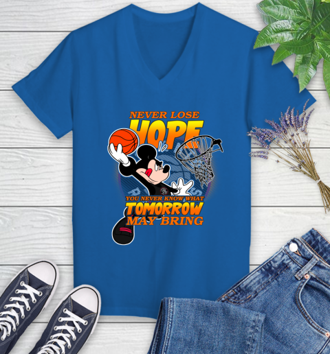 Toronto Raptors NBA Basketball Mickey Disney Never Lose Hope Women's V-Neck T-Shirt 10