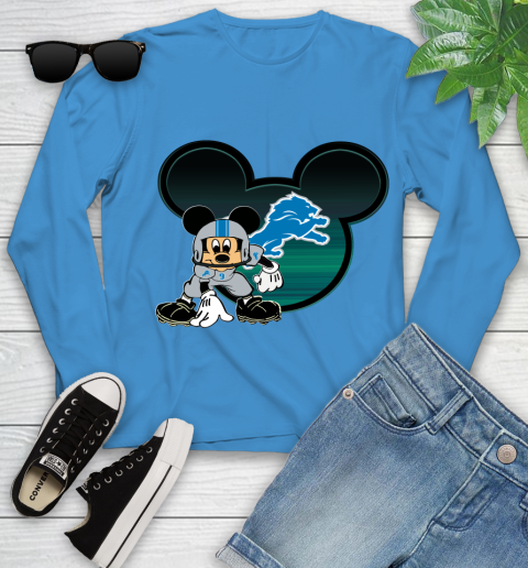 NFL Detroit Lions Mickey Mouse Disney Football T Shirt Youth Long Sleeve 7