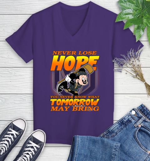 Vegas Golden Knights NHL Hockey ootball Mickey Disney Never Lose Hope Women's V-Neck T-Shirt 3