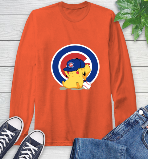MLB Pikachu Baseball Sports Chicago Cubs Long Sleeve T-Shirt 5