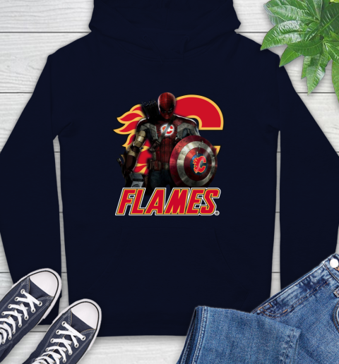 NHL Captain America Thor Spider Man Hawkeye Avengers Endgame Hockey Calgary Flames Hoodie 4