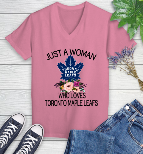NHL Just A Woman Who Loves Toronto Maple Leafs Hockey Sports Women's V-Neck T-Shirt 8