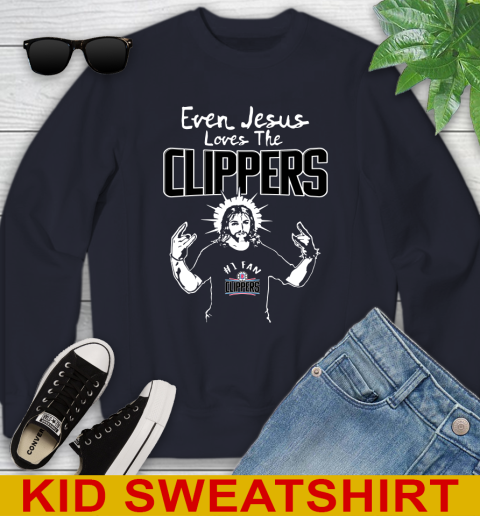 LA Clippers NBA Basketball Even Jesus Loves The Clippers Shirt Youth Sweatshirt 3 LA Clippers NBA Basketball Even Jesus Loves The Clippers Shirt Youth Sweatshirt - Image 3