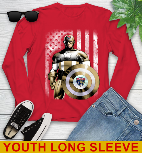 Florida Panthers NHL Hockey Captain America Marvel Avengers American Flag Shirt Youth Long Sleeve 11