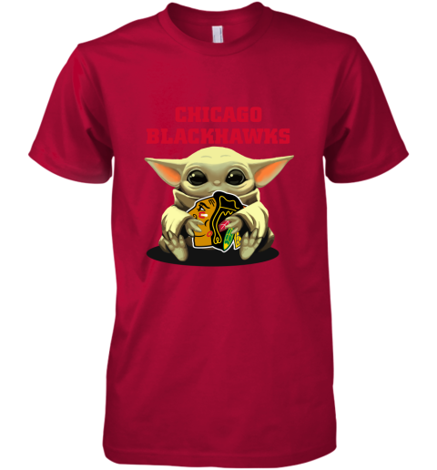 Baby Yoda Hugs The Chicago Blackhawks Ice Hockey Premium Men's T-Shirt