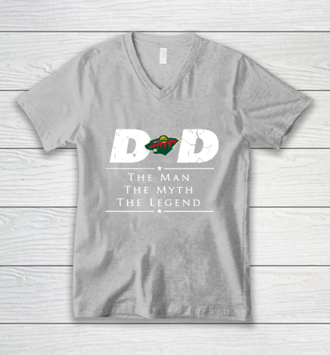 Minnesota Wild NHL Ice Hockey Dad The Man The Myth The Legend V-Neck T-Shirt 3