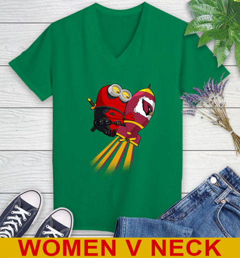 NFL Football Arizona Cardinals Deadpool Minion Marvel Shirt Women's V-Neck T-Shirt 5