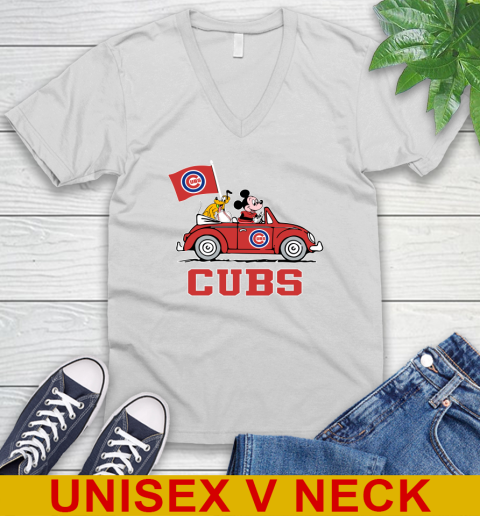 MLB Baseball Chicago Cubs Pluto Mickey Driving Disney Shirt V-Neck T-Shirt