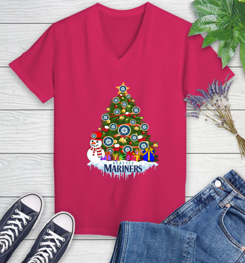 Seattle Mariners Merry Christmas MLB Baseball Sports Women's V-Neck T-Shirt 9