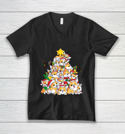 Corgi Christmas Tree Dog Santa Merry Corgmas Xmas Gifts V-Neck T-Shirt