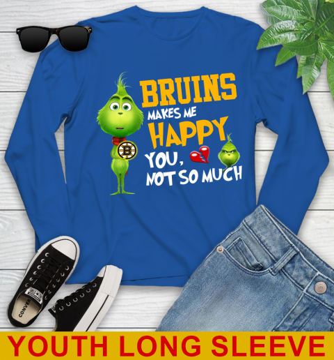 NHL Boston Bruins Makes Me Happy You Not So Much Grinch Hockey Sports Youth Long Sleeve 10