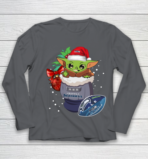 Seattle Seahawks Christmas Baby Yoda Star Wars Funny Happy NFL Youth Long Sleeve 8