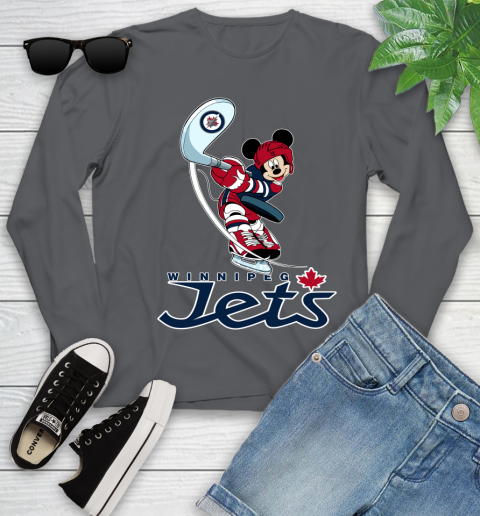 NHL Hockey Winnipeg Jets Cheerful Mickey Mouse Shirt Youth Long Sleeve 8