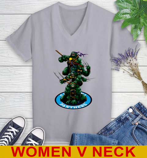 NFL Football Carolina Panthers Teenage Mutant Ninja Turtles Shirt Women's V-Neck T-Shirt 5