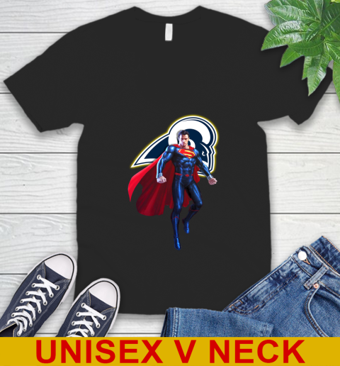 NFL Superman DC Sports Football Los Angeles Rams V-Neck T-Shirt 2