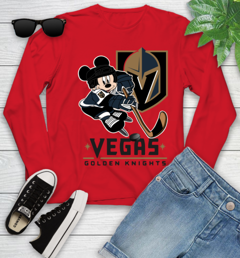NHL Vegas Golden Knights Mickey Mouse Disney Hockey T Shirt Youth Long Sleeve 11