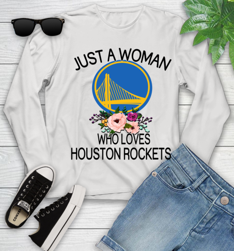 NBA Just A Woman Who Loves Houston Rockets Basketball Sports Youth Long Sleeve