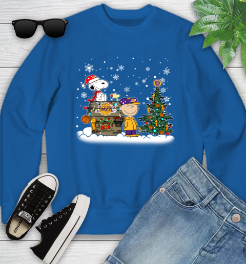Los Angeles Lakers NBA Basketball Christmas The Peanuts Movie Snoopy Championship Youth Sweatshirt 7