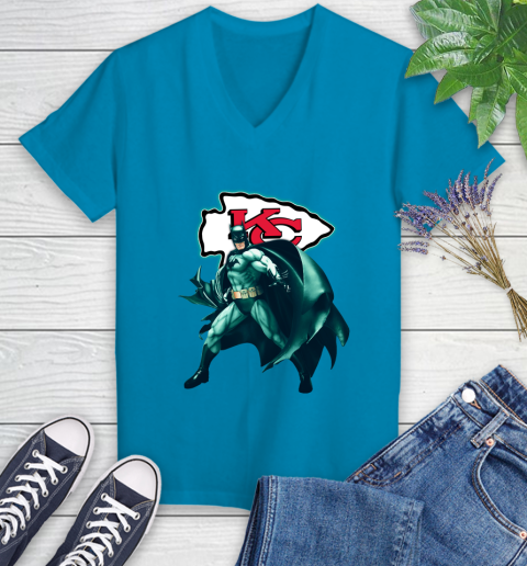 NFL Batman Football Sports Kansas City Chiefs Women's V-Neck T-Shirt 7