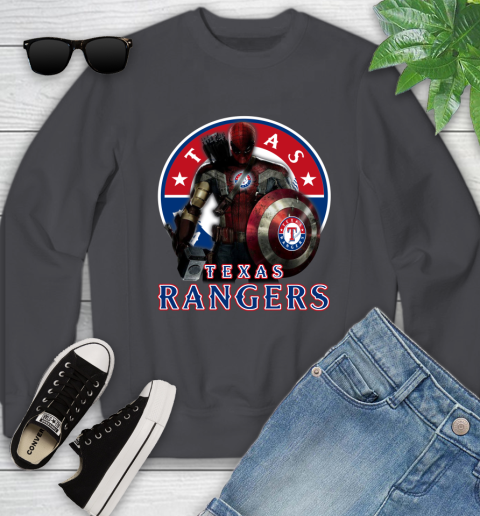 MLB Captain America Thor Spider Man Hawkeye Avengers Endgame Baseball Texas Rangers Youth Sweatshirt 6