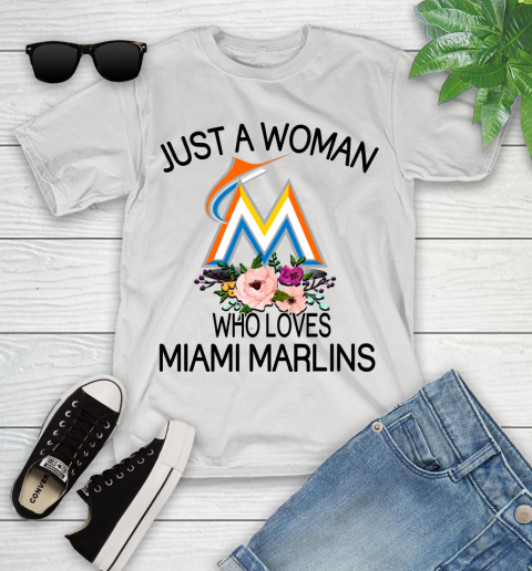 MLB Just A Woman Who Loves Miami Marlins Baseball Sports Youth T-Shirt