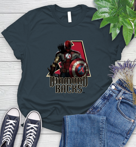 MLB Captain America Thor Spider Man Hawkeye Avengers Endgame Baseball Arizona Diamondbacks Women's T-Shirt 8