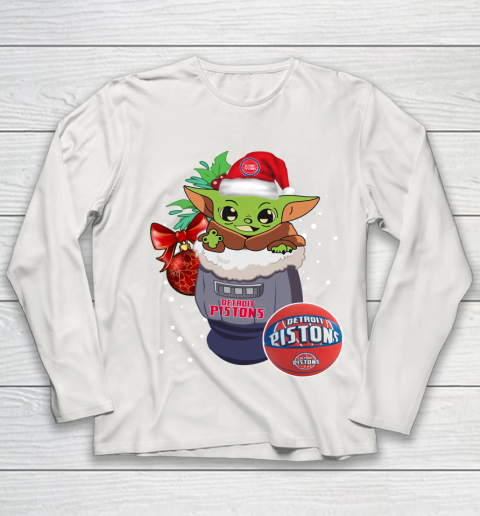 Detroit Pistons Christmas Baby Yoda Star Wars Funny Happy NBA Youth Long Sleeve 11
