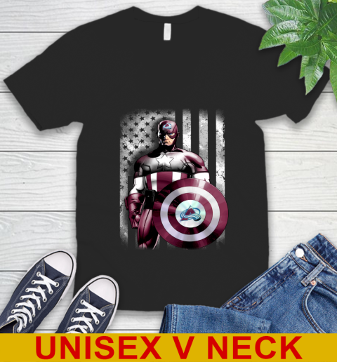 Colorado Avalanche NHL Hockey Captain America Marvel Avengers American Flag Shirt V-Neck T-Shirt