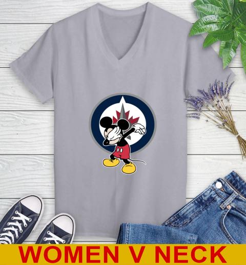 Winnipeg Jets NHL Hockey Dabbing Mickey Disney Sports Women's V-Neck T-Shirt 5