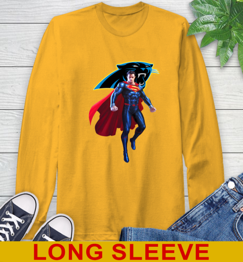 NFL Superman DC Sports Football Carolina Panthers Long Sleeve T-Shirt 3
