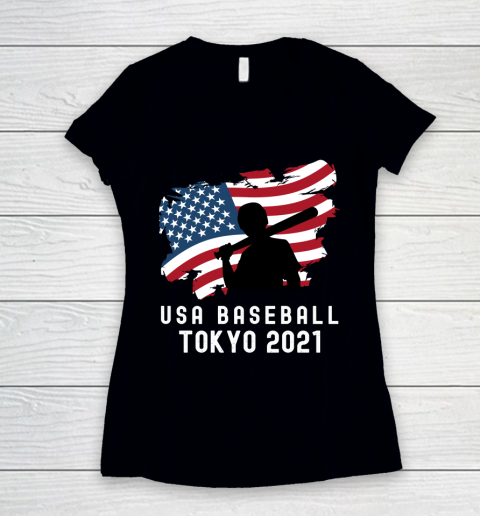 USA Team America Flag Baseball Tokyo 2021 Team Summer Sport Games Women's V-Neck T-Shirt