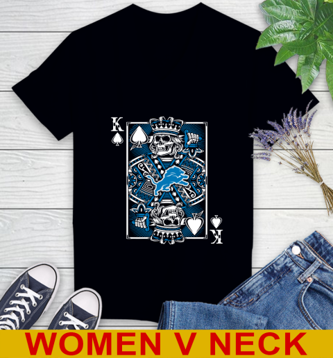 Detroit Lions NFL Football The King Of Spades Death Cards Shirt Women's V-Neck T-Shirt