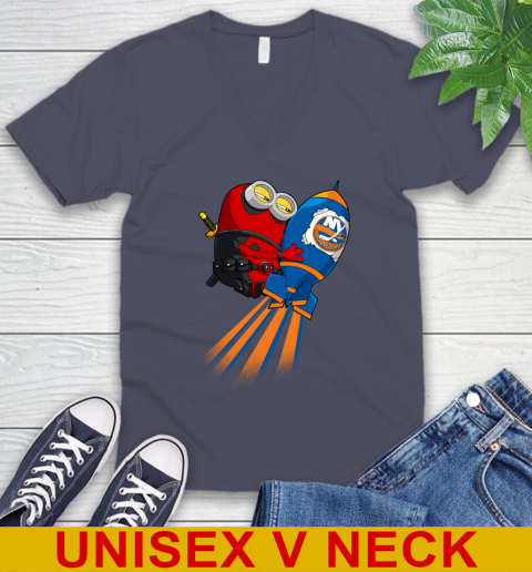 NHL Hockey New York Islanders Deadpool Minion Marvel Shirt V-Neck T-Shirt 7